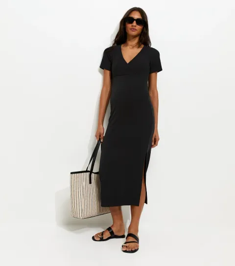 Women's Maternity Black Wrap Nursing Dress