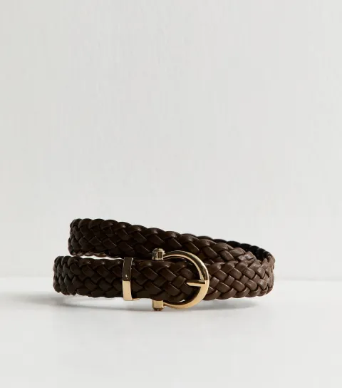 Dark Brown Faux Leather Braided Belt