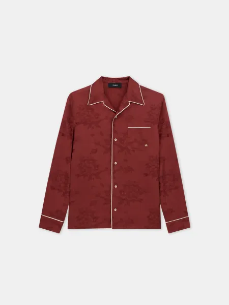 FLORAL JACQUARD PAJAMA SHIRT - Terracotta