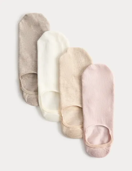 Marks & Spencer 4 Pack Ribbed Invisible Trainer Liners Natural Mix