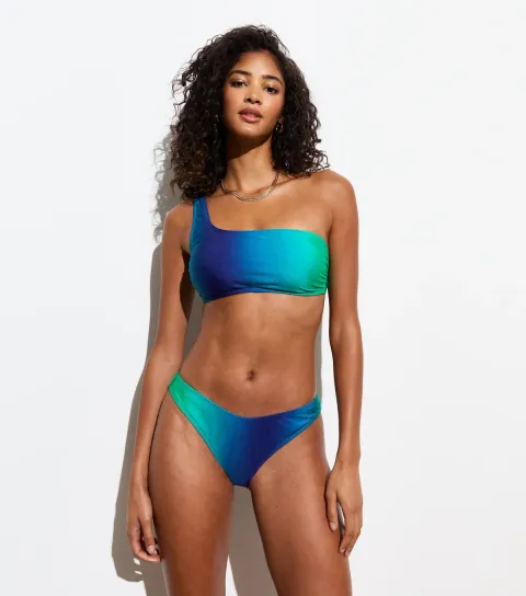 Women's Green Ombré-Print One-Shoulder Bikini Top