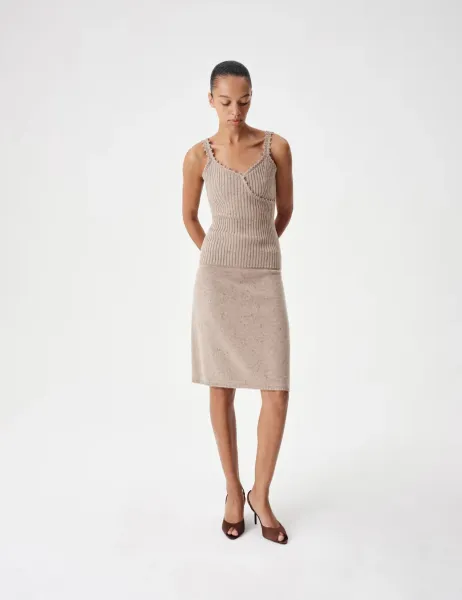 Marks & Spencer Lambswool Blend Neppy Knitted Ribbed Cami Top Neutral