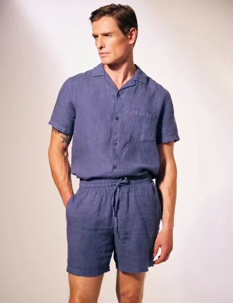 David Gandy Wellwear Pure Linen Lightweight Elasticated Shorts Medium Blue