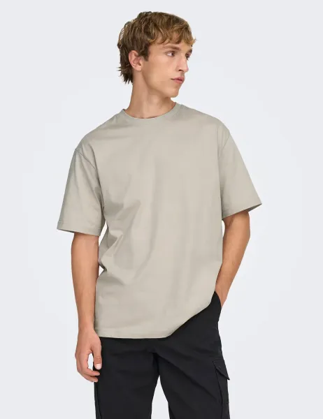 Only & Sons Relaxed Fit Pure Cotton Crew Neck T-Shirt Beige