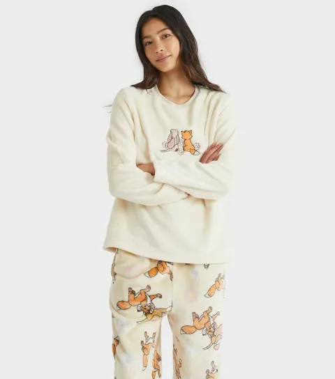 Women's White Disney Fox and the Hound Fleece Pyjama Set