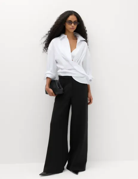 Marks & Spencer Tailored Side Tab Wide Leg Trousers Black