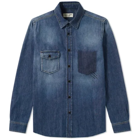 Army Stamp Pocket Print Denim Shirt