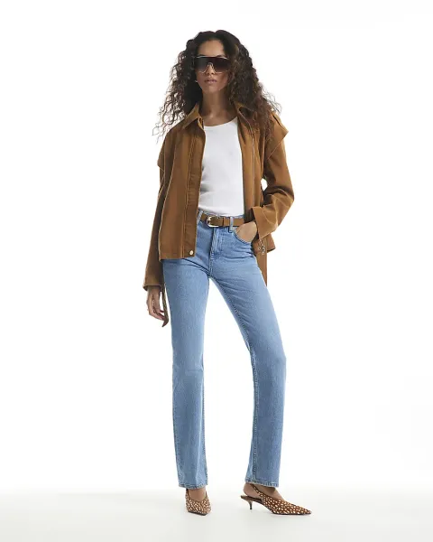 River Island High Waisted Belted Straight Leg Jeans