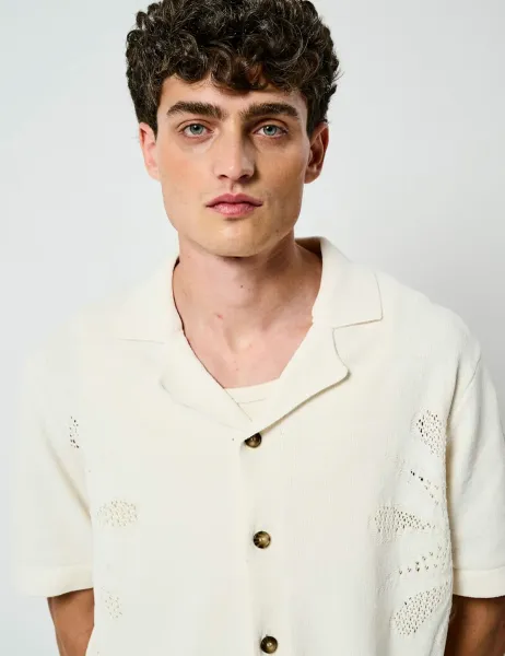 Only & Sons Embroidered Knitted Shirt Cream