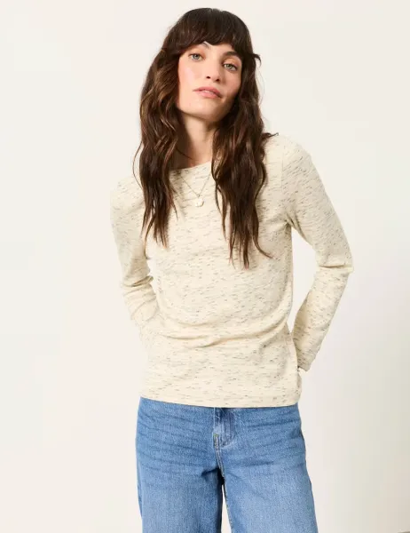 FatFace Cotton Rich Printed T-Shirt Ivory Mix