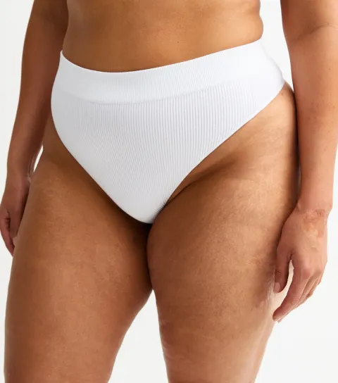 Women's Plus Size White Ribbed Seamless High Waisted Thong Curves