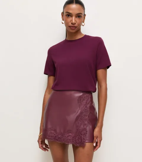 New Look Women's Dark Burgundy Lace Trim Wrap Front Faux Leather Skort