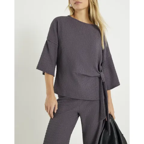 River Island Petite Short Sleeve Textured Tie T-Shirt