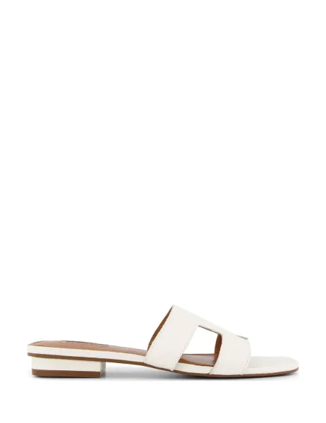 Dune London Wide Fit Leather Flat Sliders White