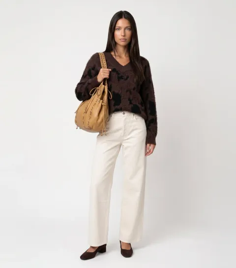 Urban Bliss Women's Brown Animal Print Pattern V Neck Jumper