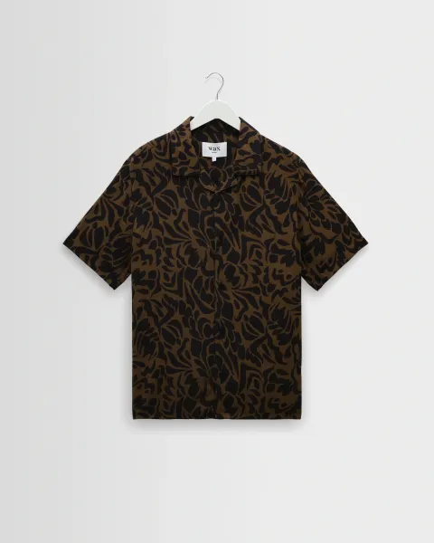 Didcot - Black and Brown Floral Viscose Short-Sleeve Shirt
