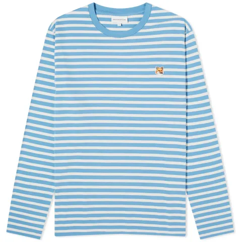 Maison Kitsuné Fox Head Patch Long Sleeve Stripe T-Shirt