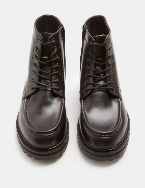 Autograph Leather Lace Up Casual Boots Dark Chocolate