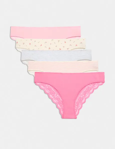 Marks & Spencer 5pk Cotton Rich Printed Brazilian Knickers Pink Mix