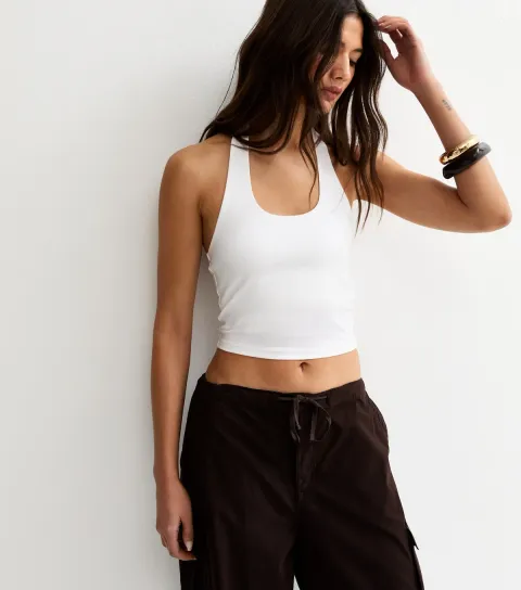 Women's White Slinky Jersey Halter Neck Top