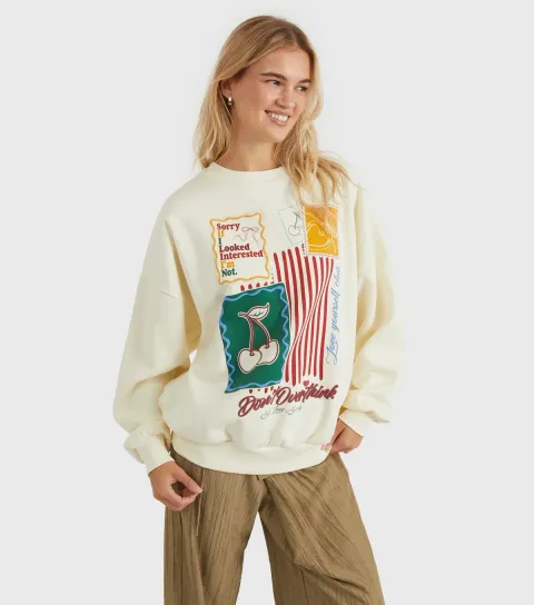 Women's Cream Printed Slogan Sweatshirt