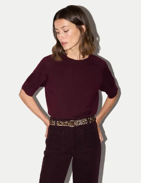 Jigsaw Round Neck Regular Fit T-Shirt Burgundy