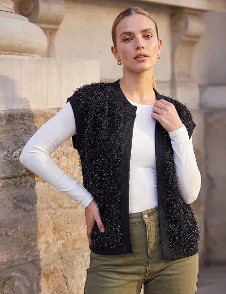 Roman Sparkly Knitted Waistcoat Black Mix