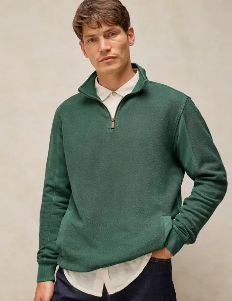 White Stuff Pure Cotton Half Zip Sweatshirt Dark Green