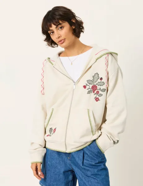 FatFace Pure Cotton Regular Fit Zip Up Hoodie Ivory