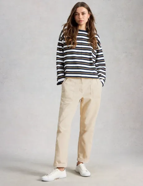 White Stuff Cord Tapered Ankle Grazer Trousers Natural