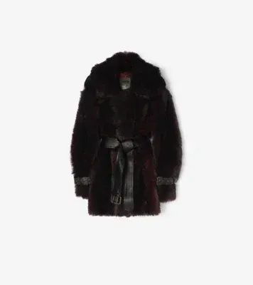 Short Shearling Linley Coat in Black/burgundy - Women, Leather