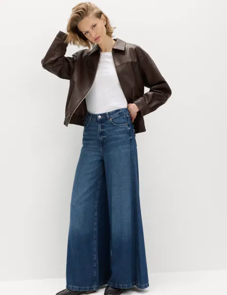 Marks & Spencer Lyocell Blend Wide Palazzo Leg Jeans Dark Indigo