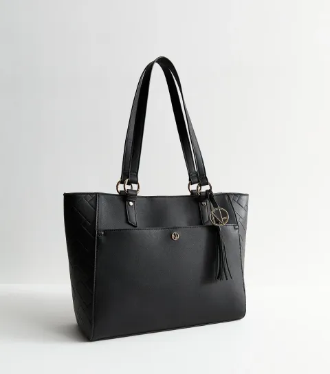 Black Faux Leather Embossed Tote Bag Vegan