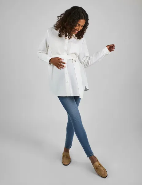 JoJo Maman Bébé Maternity Cotton Rich Tie Front Blouse Shirt White