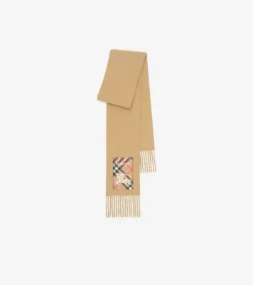 Narrow Check Label Cashmere Scarf in Archive beige