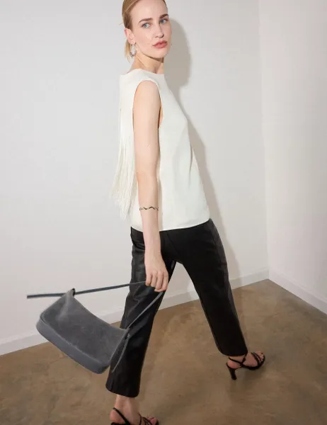 Whistles Fringe Detail Top Ivory