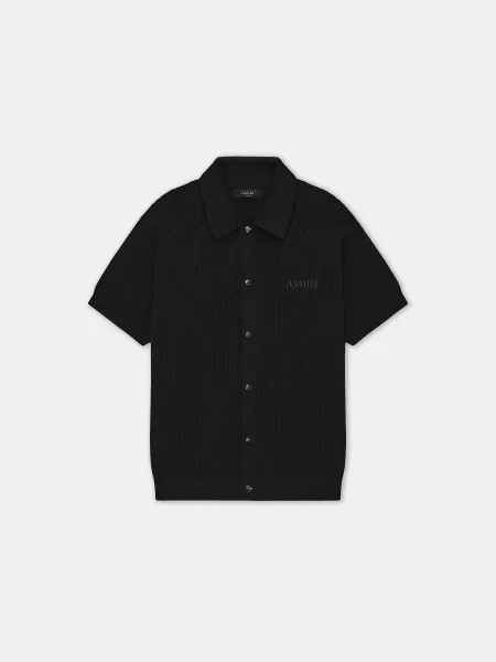 CROCHET MESH SHIRT - Black