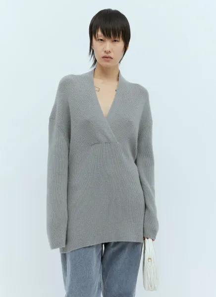 Overlapped V Neck Knit Sweater