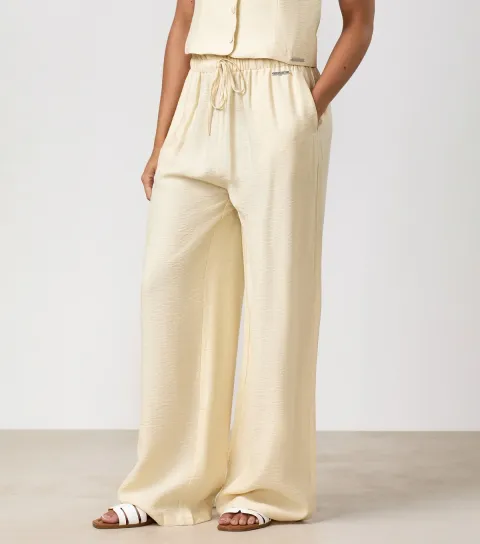 Gym King Women's Light Yellow Wide Leg Trousers