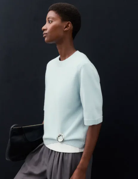 Autograph Merino Wool Rich Knitted Top with Cashmere Ice Blue