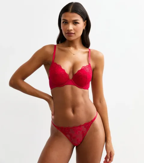 New Look Women's Red Metallic Floral Embroidered Mesh Thong