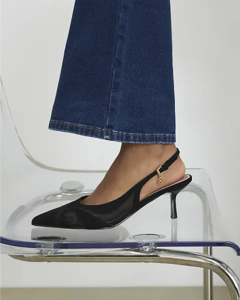 River Island Mesh Splice Slingback Court Heels
