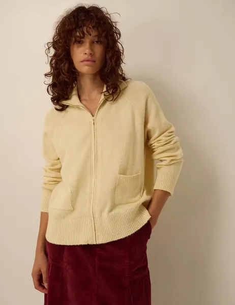 Monsoon Funnel Neck Zip Cardigan Yellow