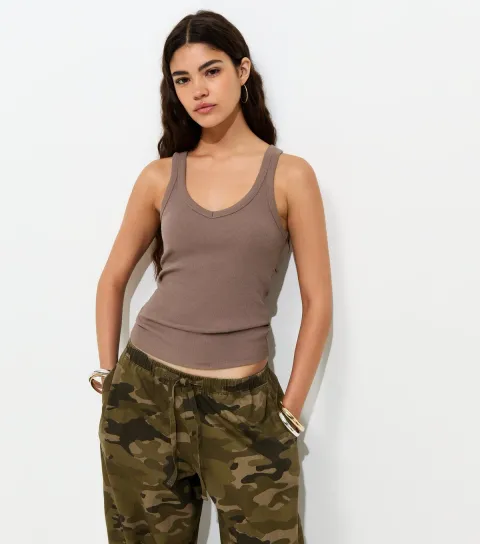 Women's Mink Cotton Rich V Neck Slim Wide Strap Vest Top