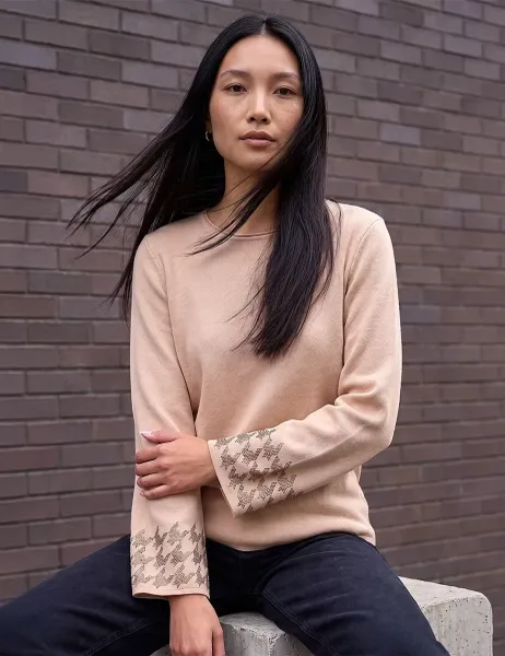 Roman Rayon Blend Embellished Sleeve Jumper Beige Mix
