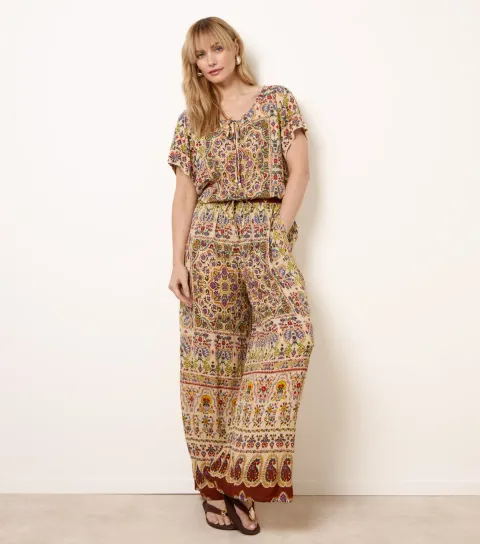Women's Brown Paisley Wide Leg Trousers