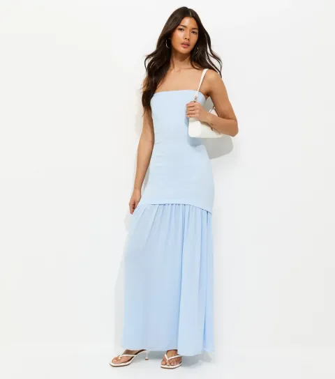Women's Light Blue Bandeau 2 In 1 Midi Dress