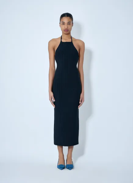 Halterneck Ribbed Knit Dress