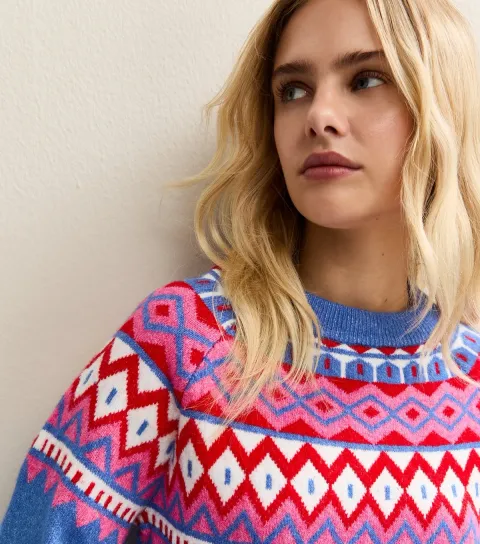 Women's Mid Blue Fair Isle Pattern Jumper