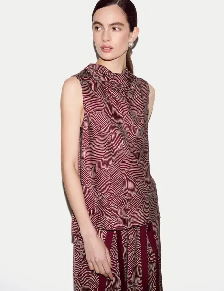 Jigsaw Optic Swirl Cowl Neck Top Red Mix